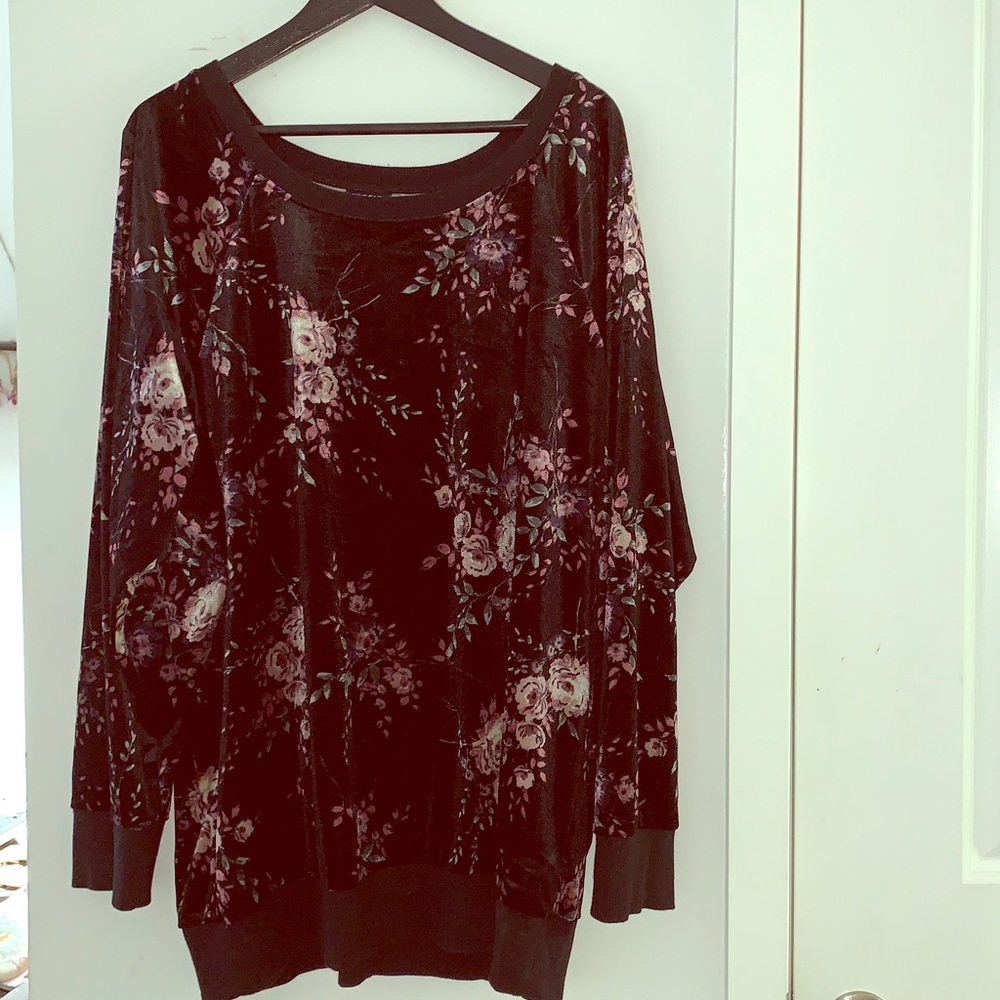 Torrid Black and Floral Velvet Sweater
